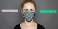 Face Recognition In Medical Mask Using Artificial Intelligence And Neural Networks. Biometric 3D Scanning. Face ID. Identification of a Person Through System Of Recognition. Polygon Vector Wireframe Concept